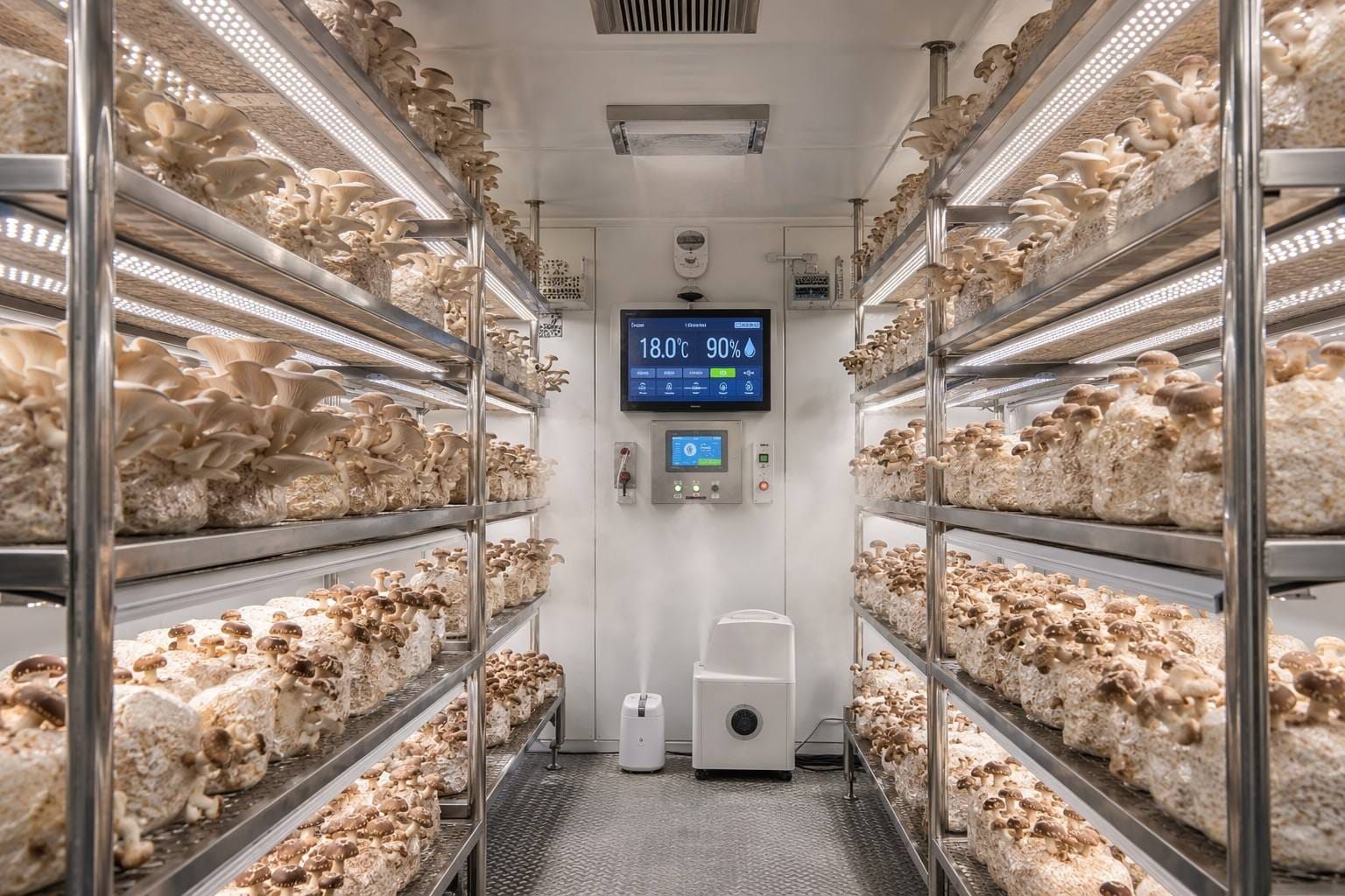 Cultivo inteligente de primavera en almacen de setas con tecnologia de fabrica de plantas