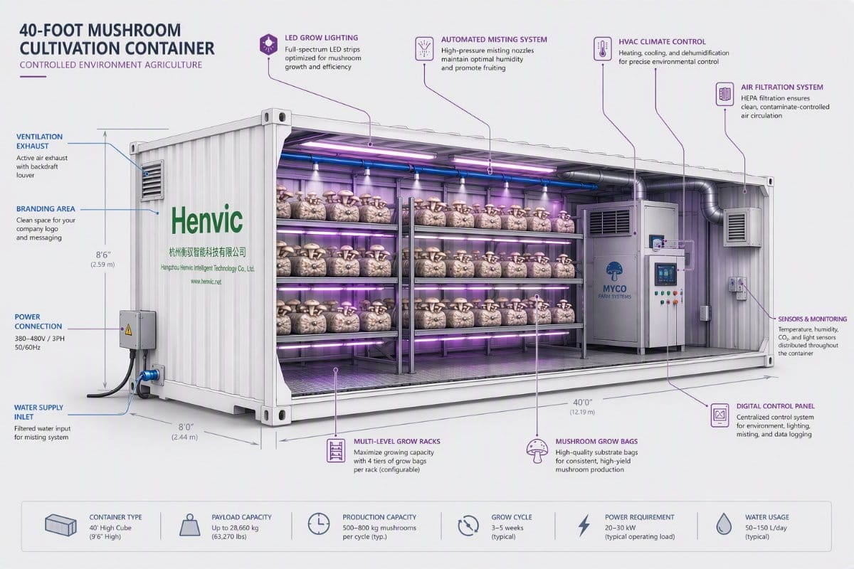 Diagrama de la estructura del sistema de la fábrica de hongos en contenedor