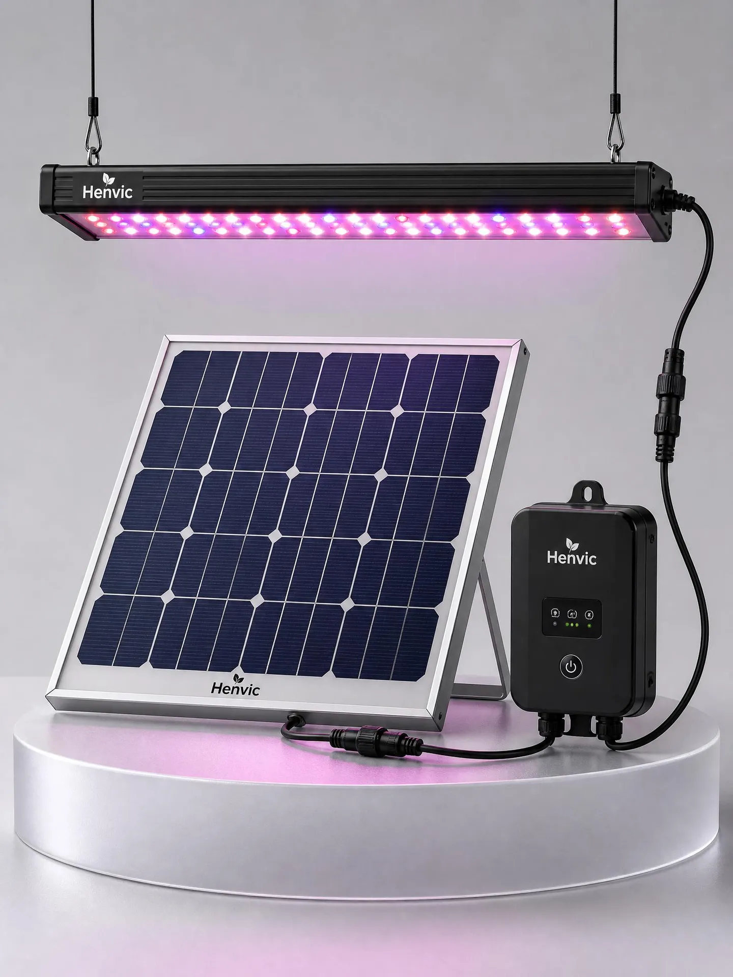 Luminaria LED de cultivo serie HVC-CL instalada en el bastidor de cultivo